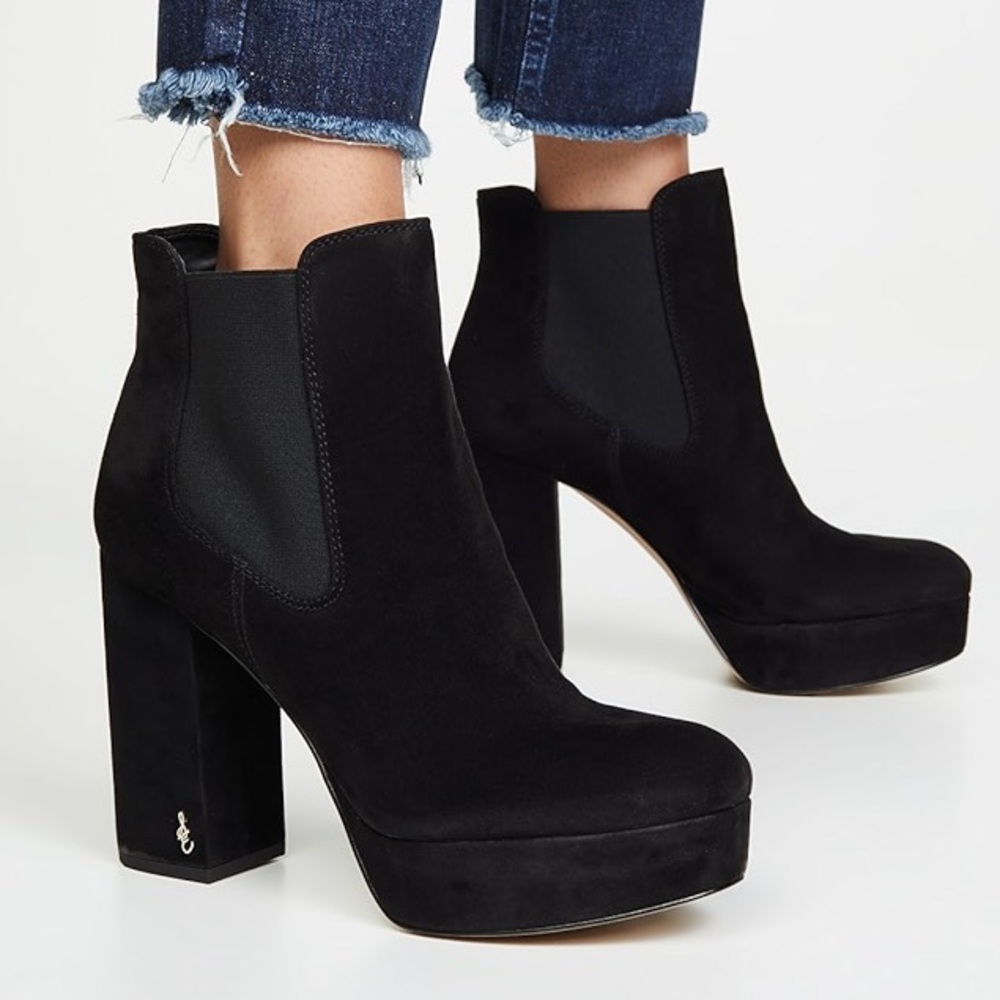 Sam Edelman Black Suede Platform Chelsea Ankle Boots